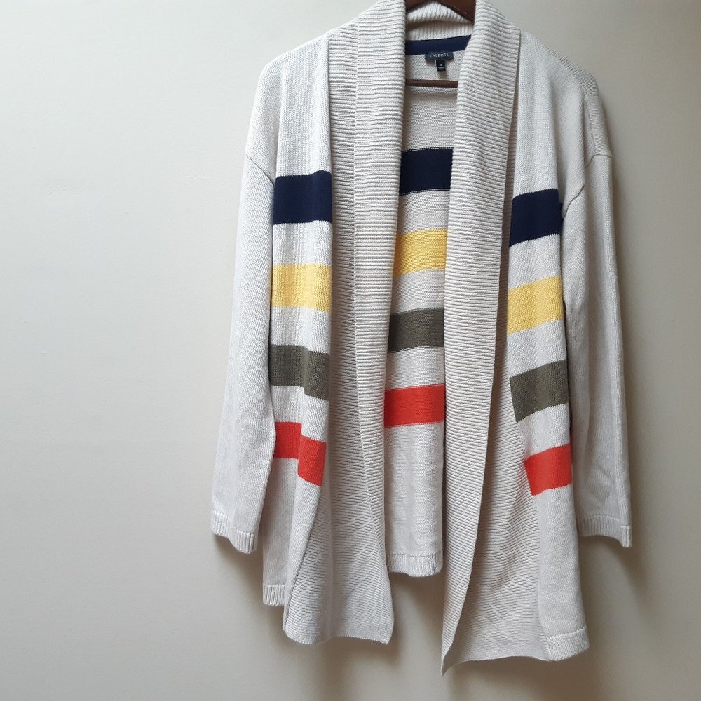 Talbots taupe stripe cardigan sweater